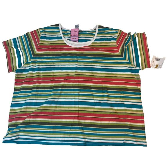 Sag Harbor Sport Women's Multicolor Striped Short Sleeve Shirt Size 3X NWT - Picture 1 of 14